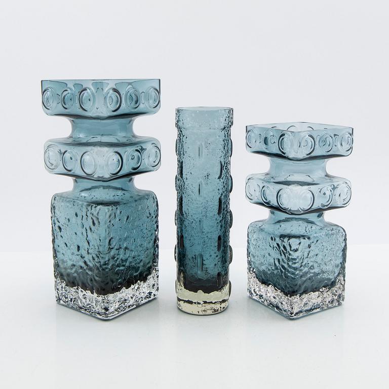 Tamara Aladin, vases, 3 pcs, glass, "Kehrä", Riihimäen Lasi, Finland, 1960s/70s.