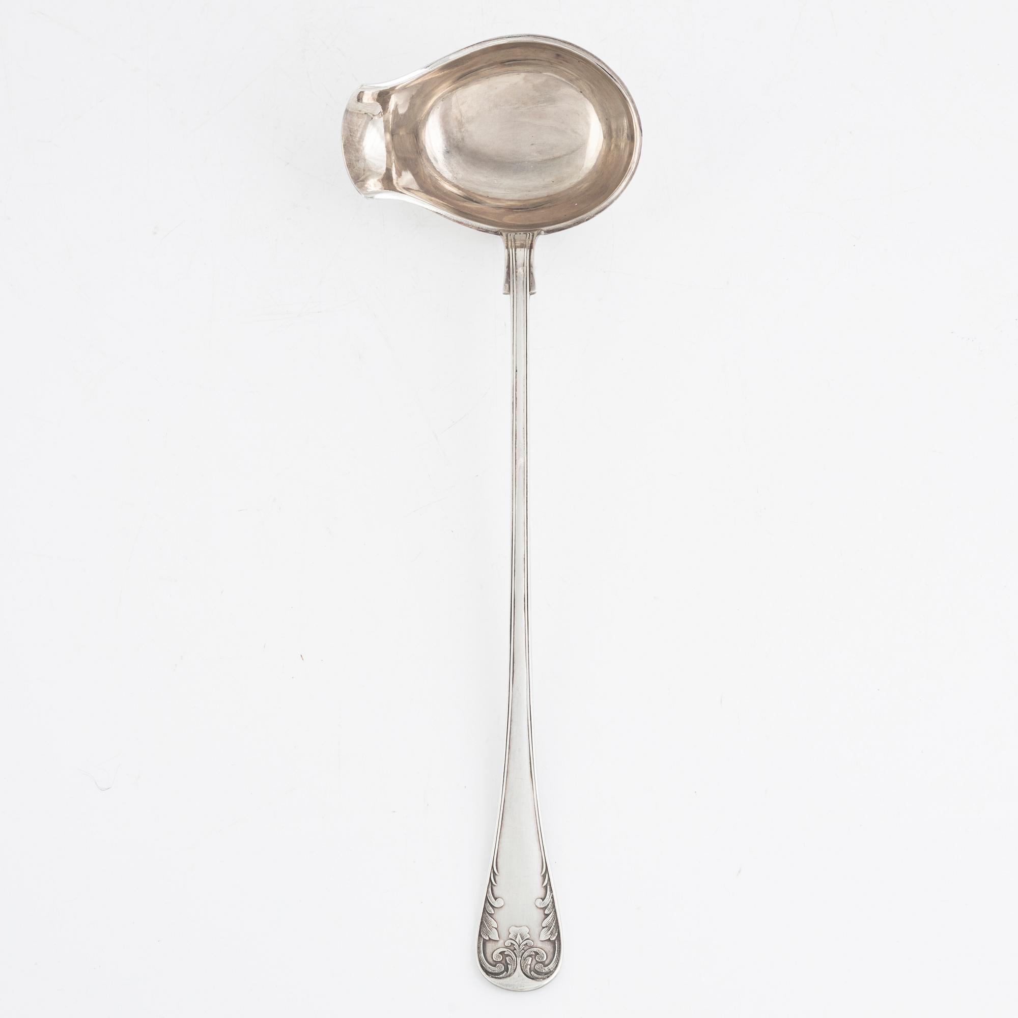 A Swedish 19th century silver plate soup ladle, mark of Carl Robert Carlström.