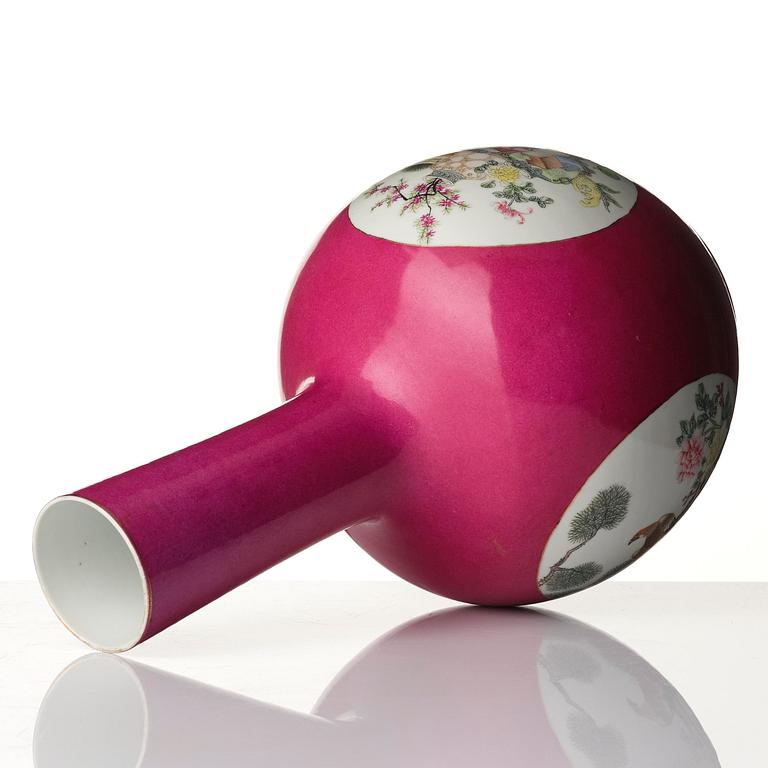 A pink ground Chinese famille rose vase, 20th century.