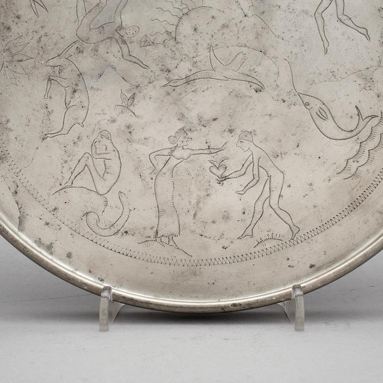 A pewter tray by Firma Svenskt Tenn, Stockholm 1928.