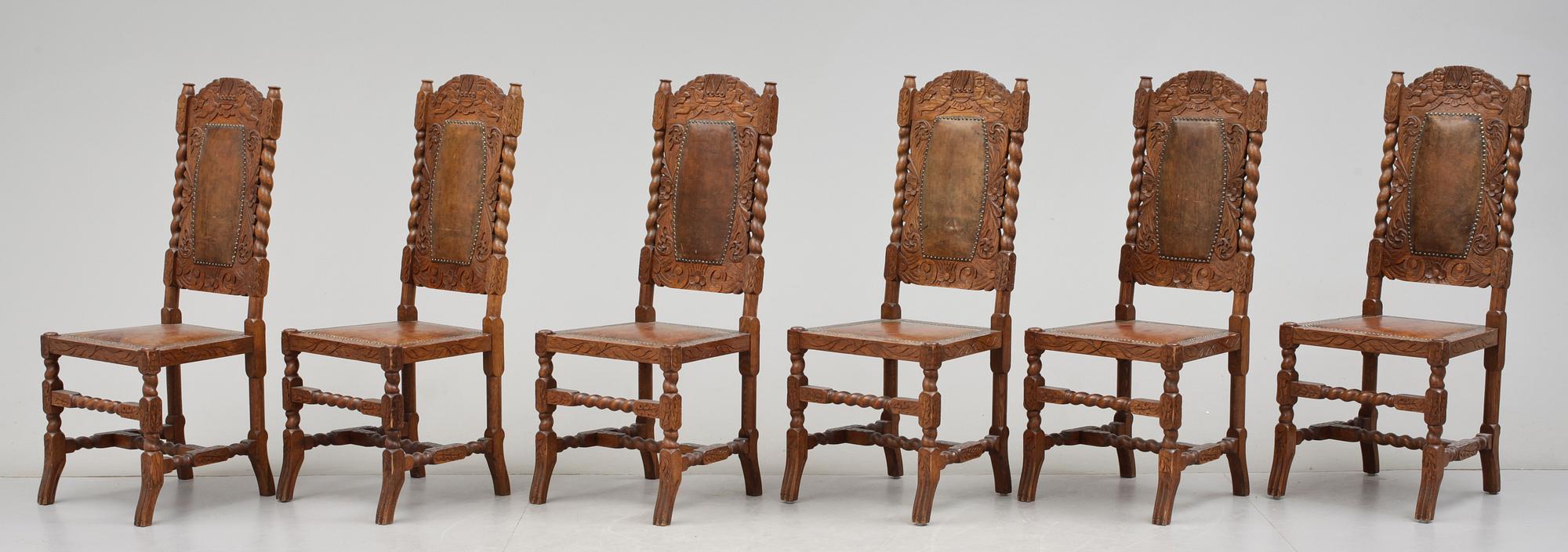 STOLAR, 6 st, barockstil, 1900-talets början.