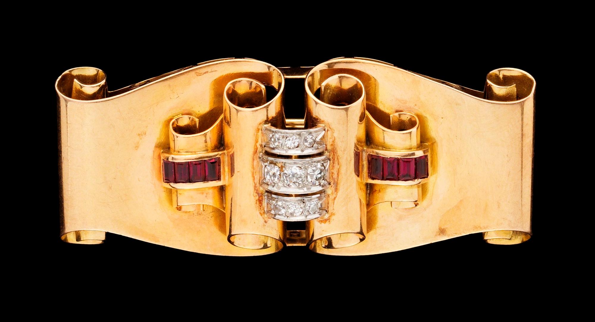 BROSCH, 1940-tal med diamanter och rubiner.