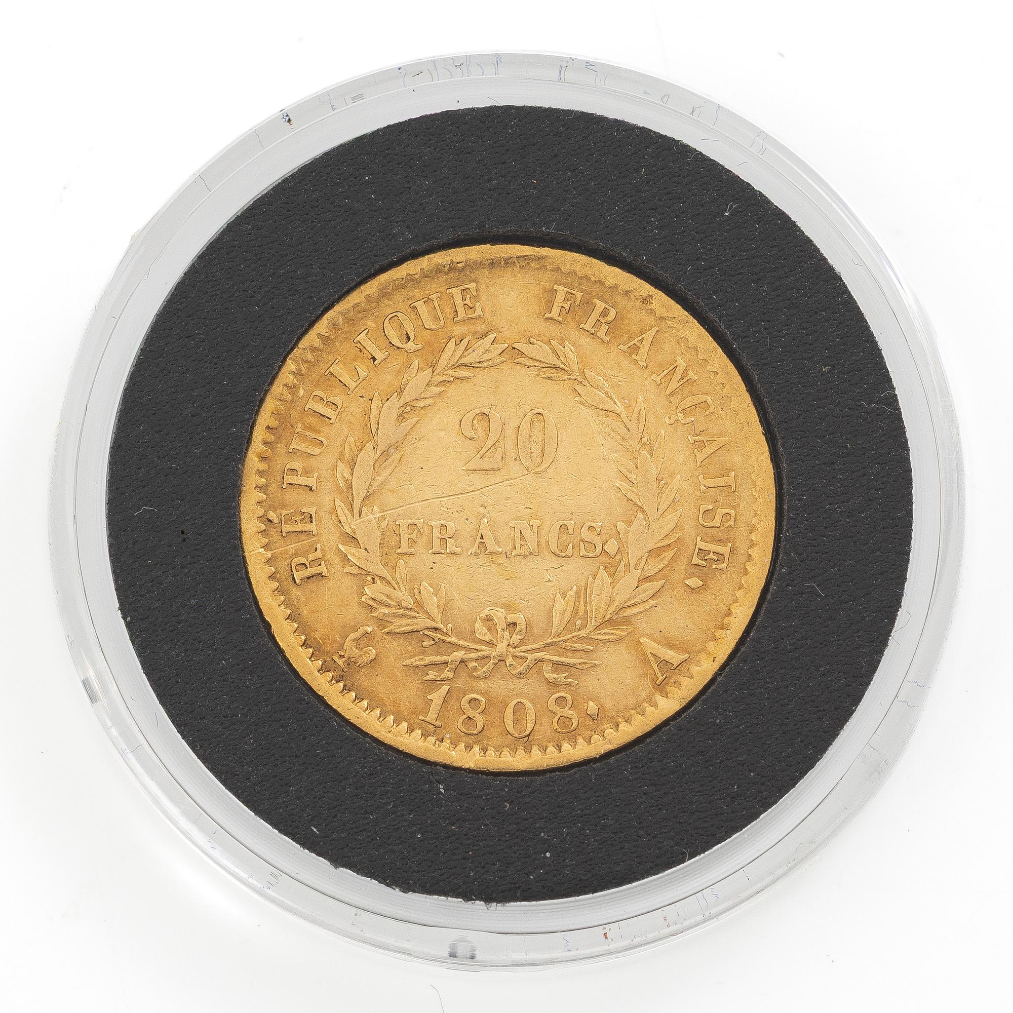 Guldmynt, Frankrike, Napoleon I, 20 Franc, Paris, 1808.