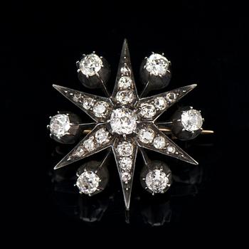 BROSCH / HÄNGE, gammalslipade diamanter, 14K guld, silver.