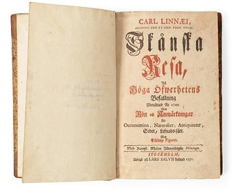 573. CARL VON LINNÉ (1707-1778), Carl Linnaei..Skånska resa på höga öfverhetens befallning förrättad år 1749., Stockholm 1751.