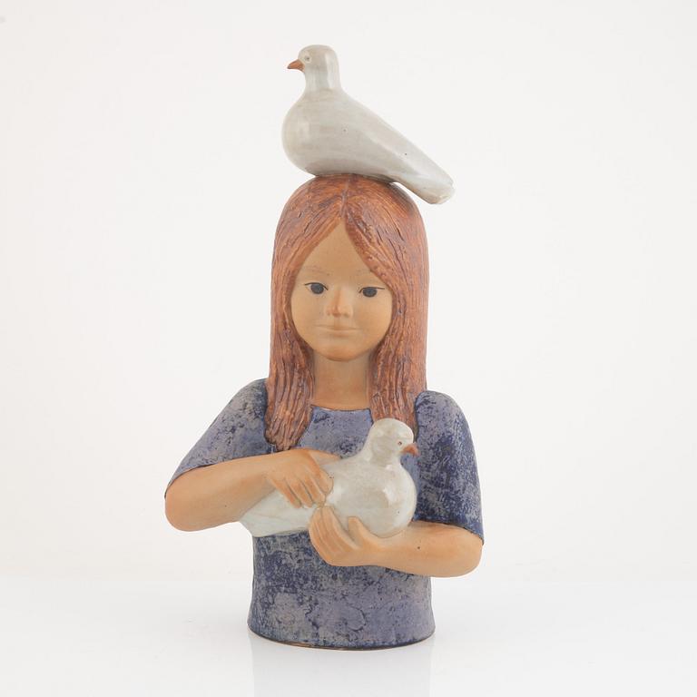Lisa Larson, figurin, "flicka med duva", Gustavsberg.