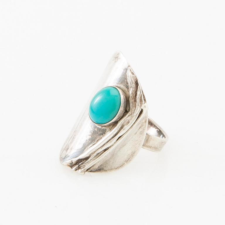 Necklace, ring and earrings of silver with turquoises, Avi Soffer Israel.