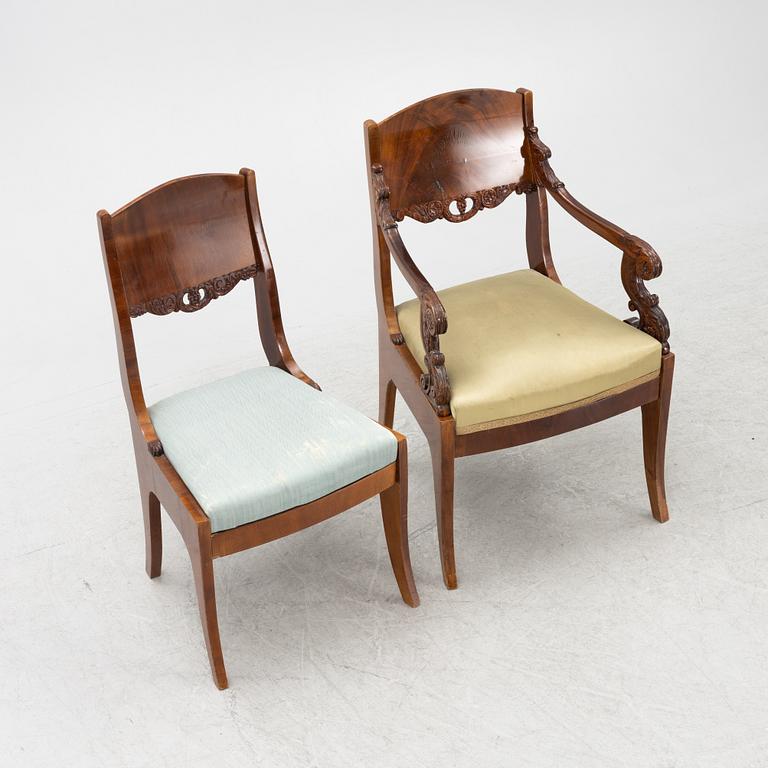 Stolar, 4 st samt ett par karmstolar, Ryssland/Baltikum, 1800-talets mitt, Empire.