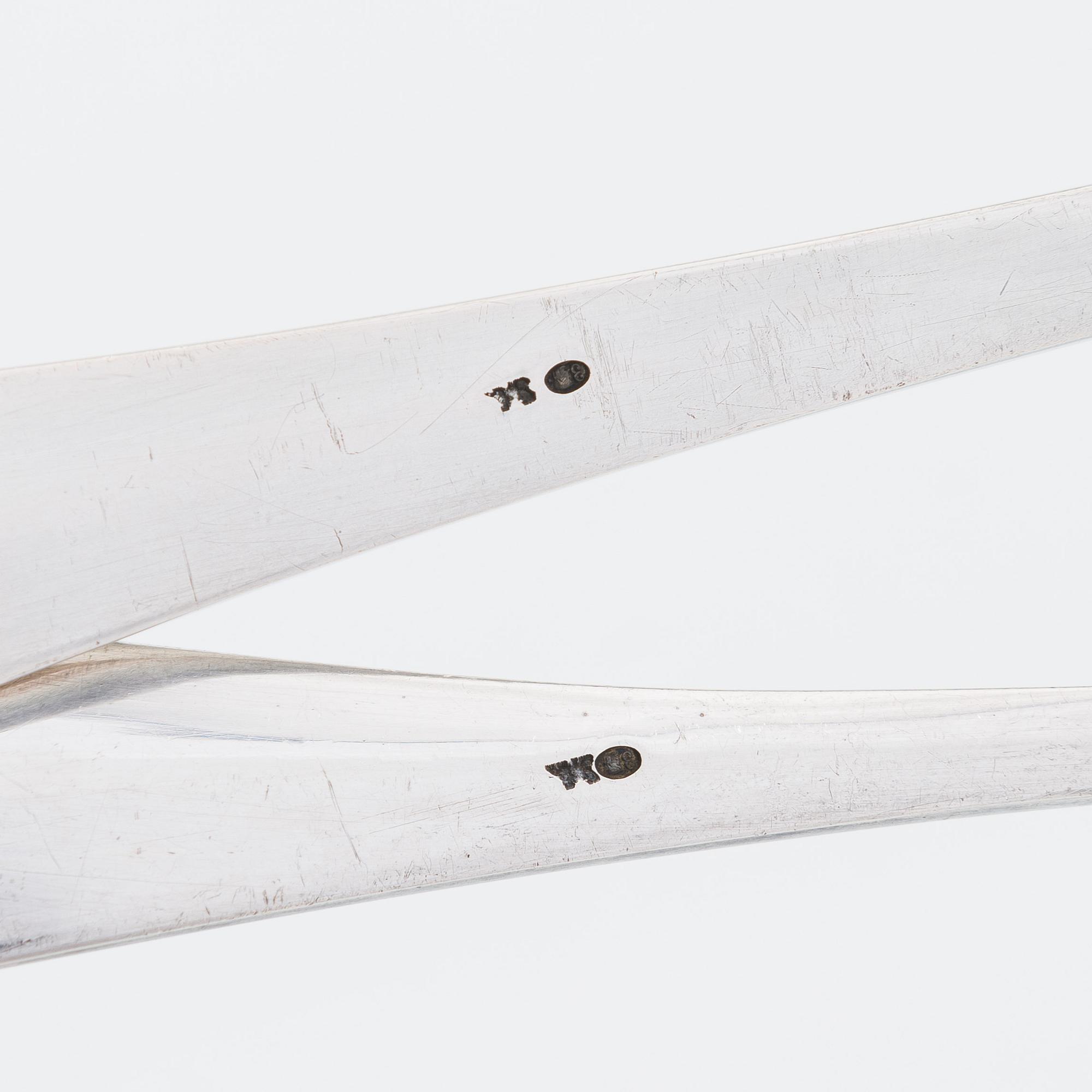 Serveringsbestick, 3 st, och supkopp, silver, Warszawa, Polen 1931-63 och 1920-31.