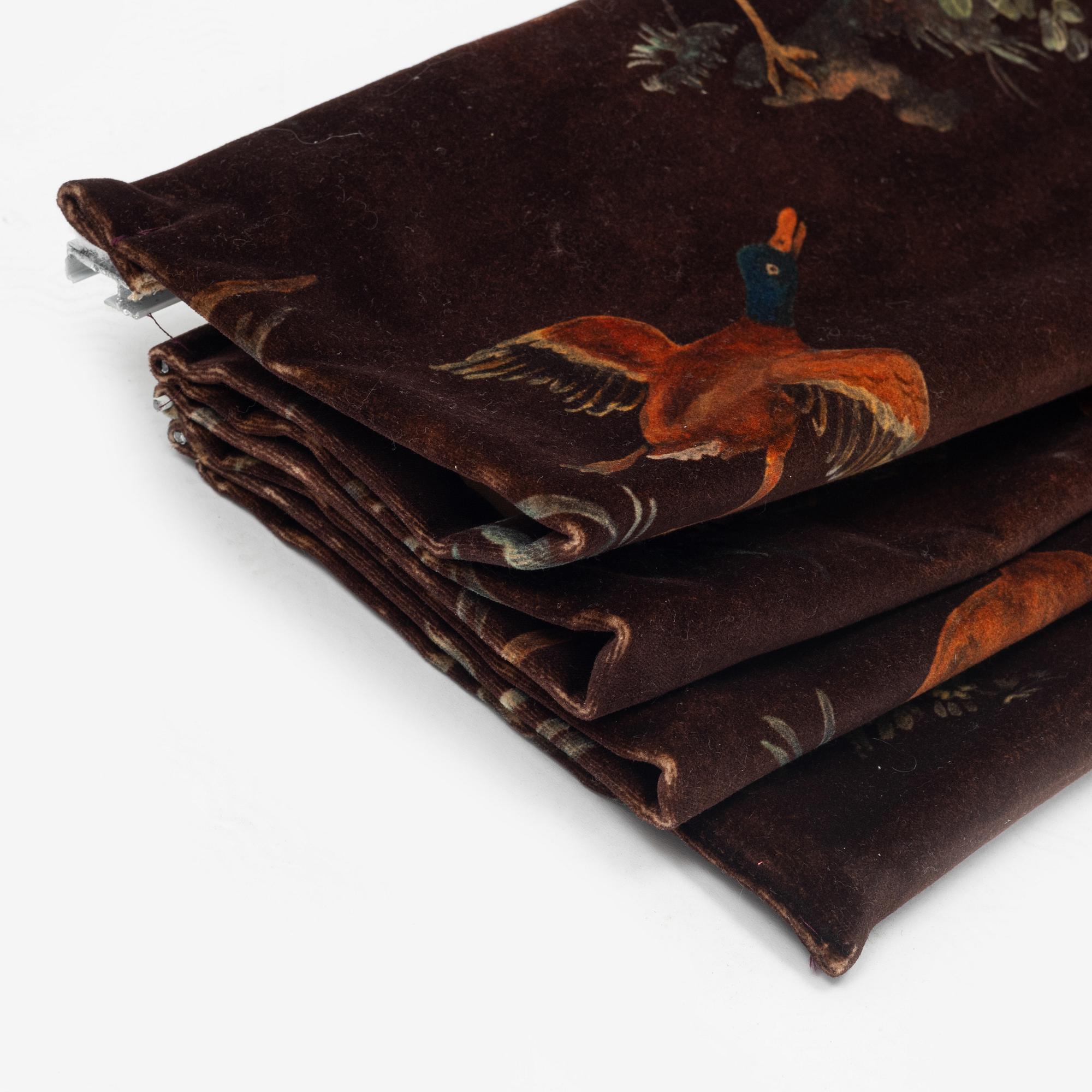 A pair of 'Game Show Spice' curtains and a blind, Mulberry Home/GP & J Baker, England, 2023.