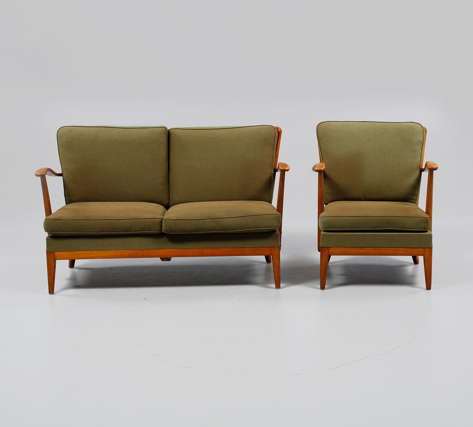 SOFFA samt FÅTÖLJ, Ferdinand Lundquist, 1940-tal.