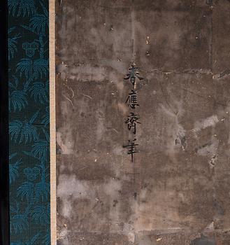 VIKSKÄRM, akvarell och tusch på papper. Japan, Meiji (1868-1912).