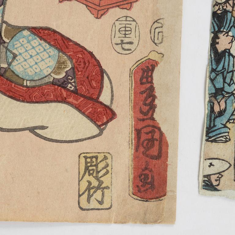 Utagawa School, a set of four woodblock prints in colours, mid/later part of the 19th Century.