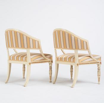 A pair of late gustavian armchairs, late 18th century.