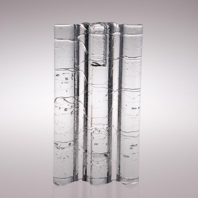A glass sculpture / a set of three candlesticks, the Archipelago series. Signed Timo Sarpaneva.