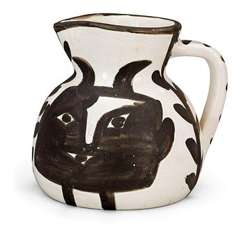 A Pablo Picasso 'Pichet tête carrée' faience pitcher, Madoura, vallauris, France 1953.