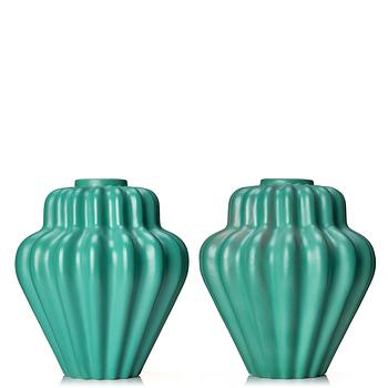 69. Ewald Dahlskog, two faience vases, Bo Fajans 1930's.