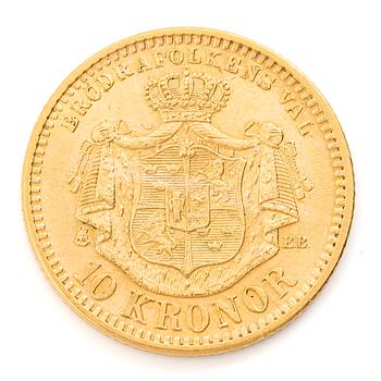 Guldmynt, Sverige, Oskar II, 10 kronor, 1901.