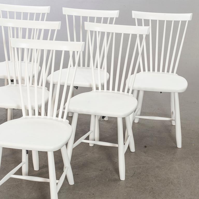 Six white 'Lilla Åland' chairs by Carl Malmsten, Stolab Sweden.