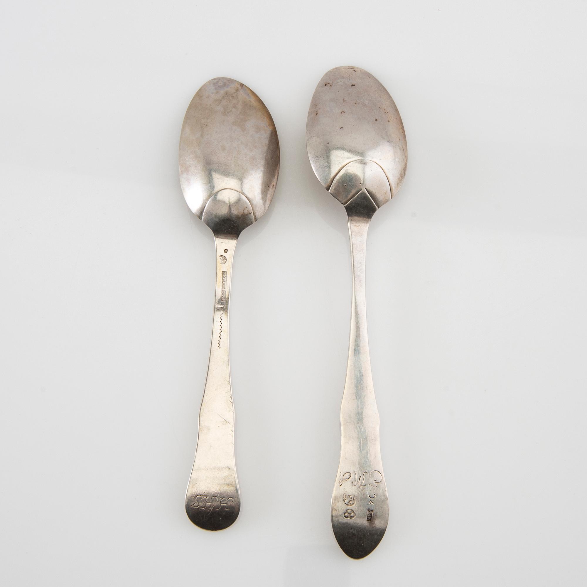 Spoons, two silver, 18th century.