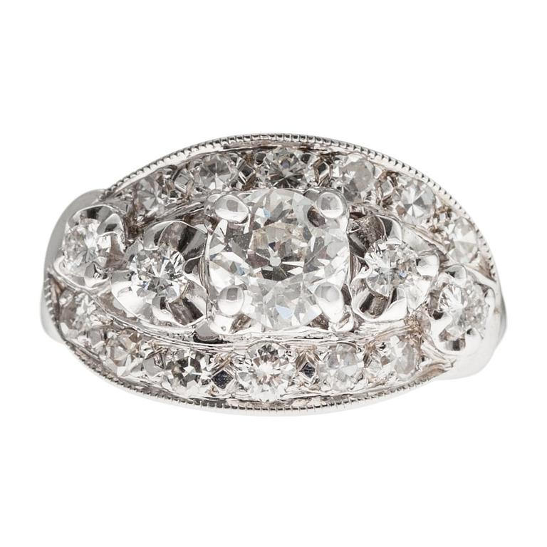 SORMUS, 14K valkokultaa. Vanha-, briljantti- ja 8/8-hiottuja timantteja n. 1.17 ct.  Paino 4,5 g.