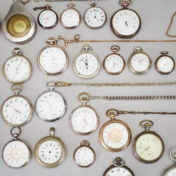 POCKET WATCH, 28 pcs, silver and base metal, circa 1900.