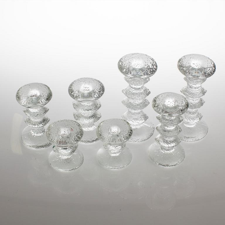 TIMO SARPANEVA, set of seven 'Festivo' glass candlesticks for Iittala.