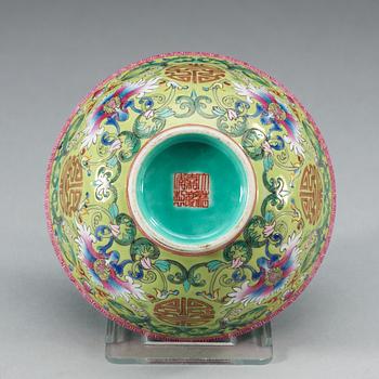 A famille rose bowl, Qing dynasty, with Jiaqing mark.