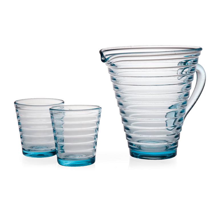 Aino Aalto, AINO AALTO, A PITCHER AND TWO TUMBLER GLASSES.
