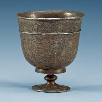 A silver stemcup, presumably Tang dynasty.