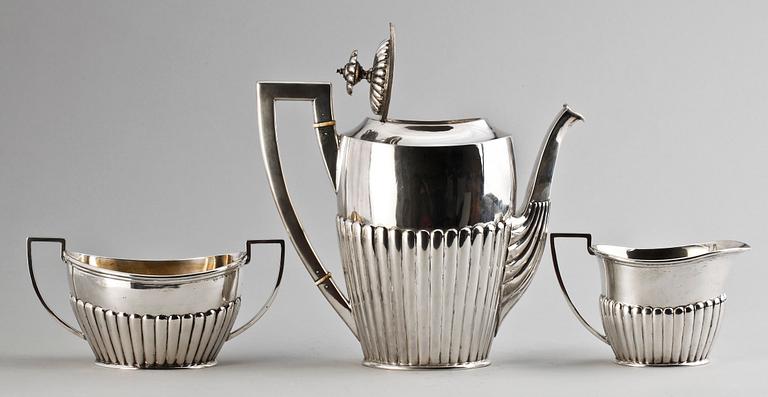 KAFFESERVIS, 3 delar, silver. Empirstil, K Anderson, 1900. Ca 1510g.