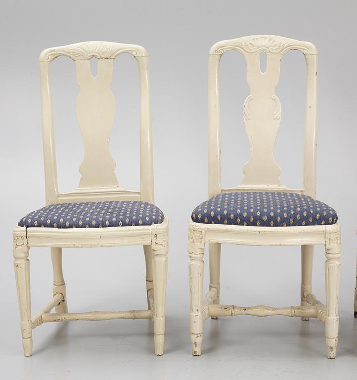An assembled suite of 10 Transitional chairs, Stockholm, later part of the 18th century.