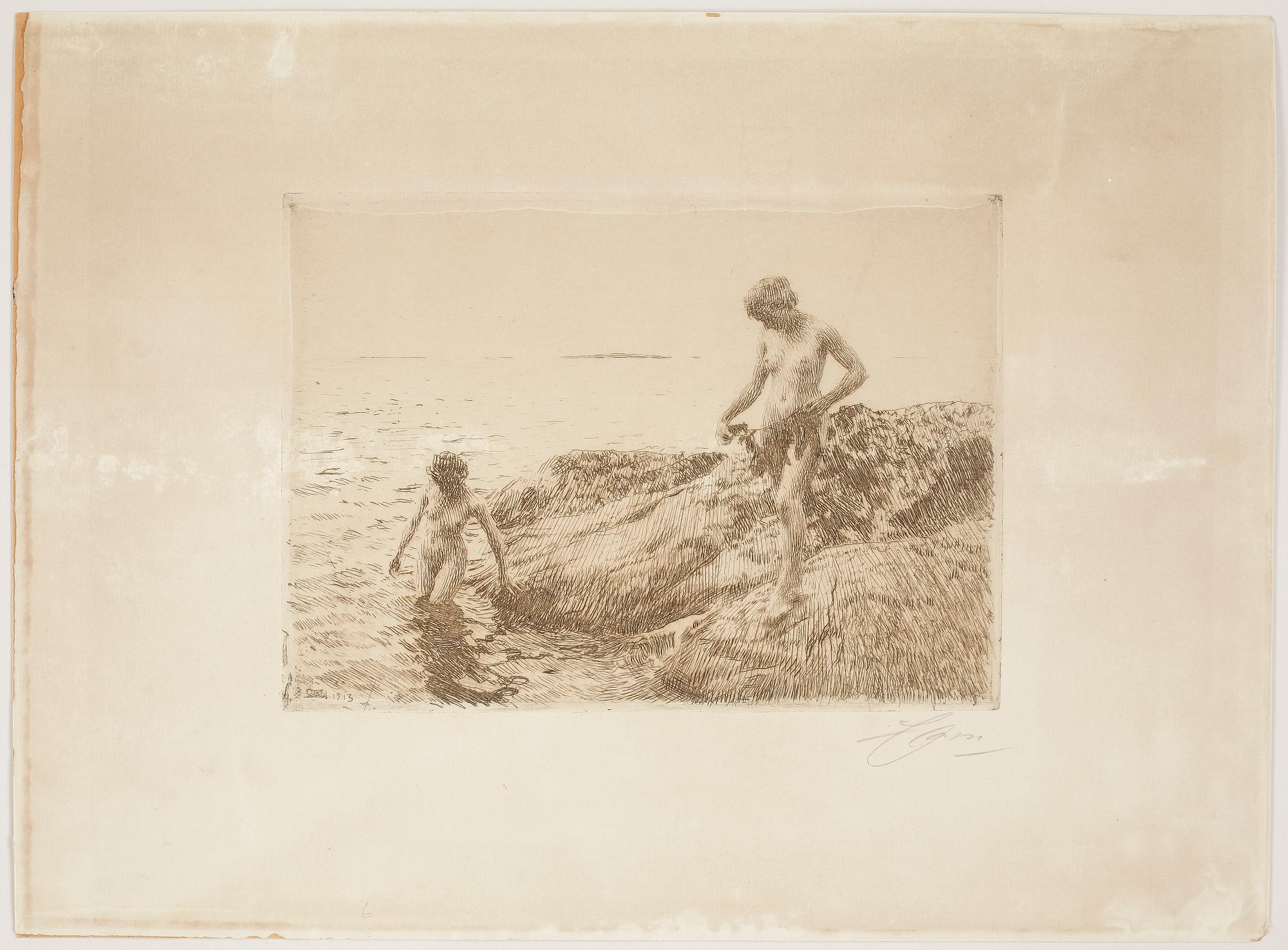ANDERS ZORN, etsning, signerad med blyerts. Utförd 1913.