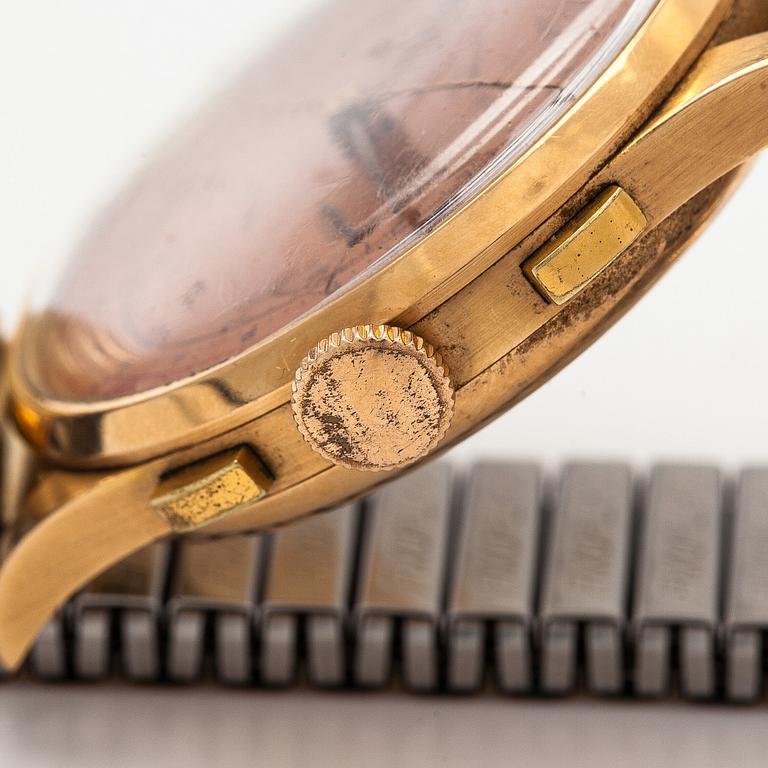 Chronographe Suisse, rannekello, 37,5 mm, 18K kultaa, manuaalinen, pleksilasi.