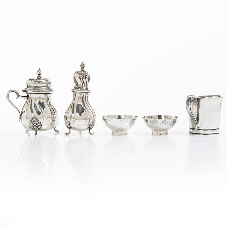 Silver, 5 pieces, Sweden and Denmark, 20th century.