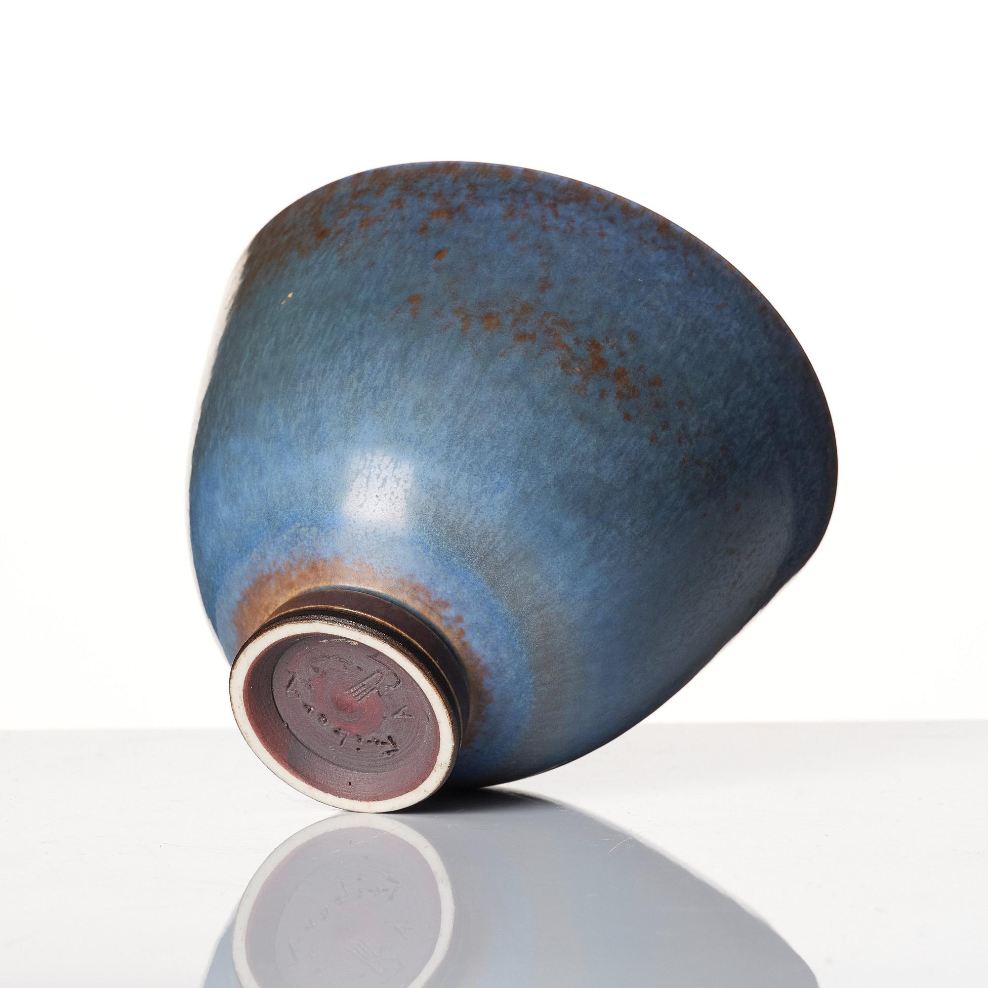 Berndt Friberg, a set of two stoneware vases and a bowl with rabbit's fur glazes, Gustavsberg Studio, Sweden, dated 1944-45, 1956, 1958.