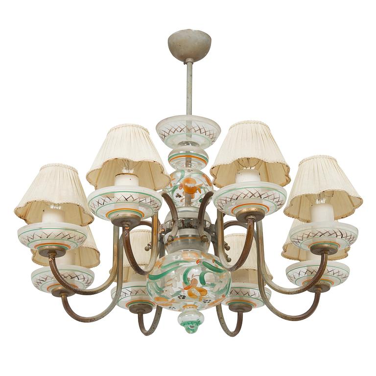 Paavo Tynell, A 1940s '1752/8' chandelier, for Taito and Kauklahden Lasitehdas. Finland.