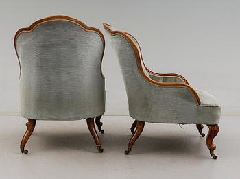 FÅTÖLJER, 1 par, 1800-talets andra hälft.