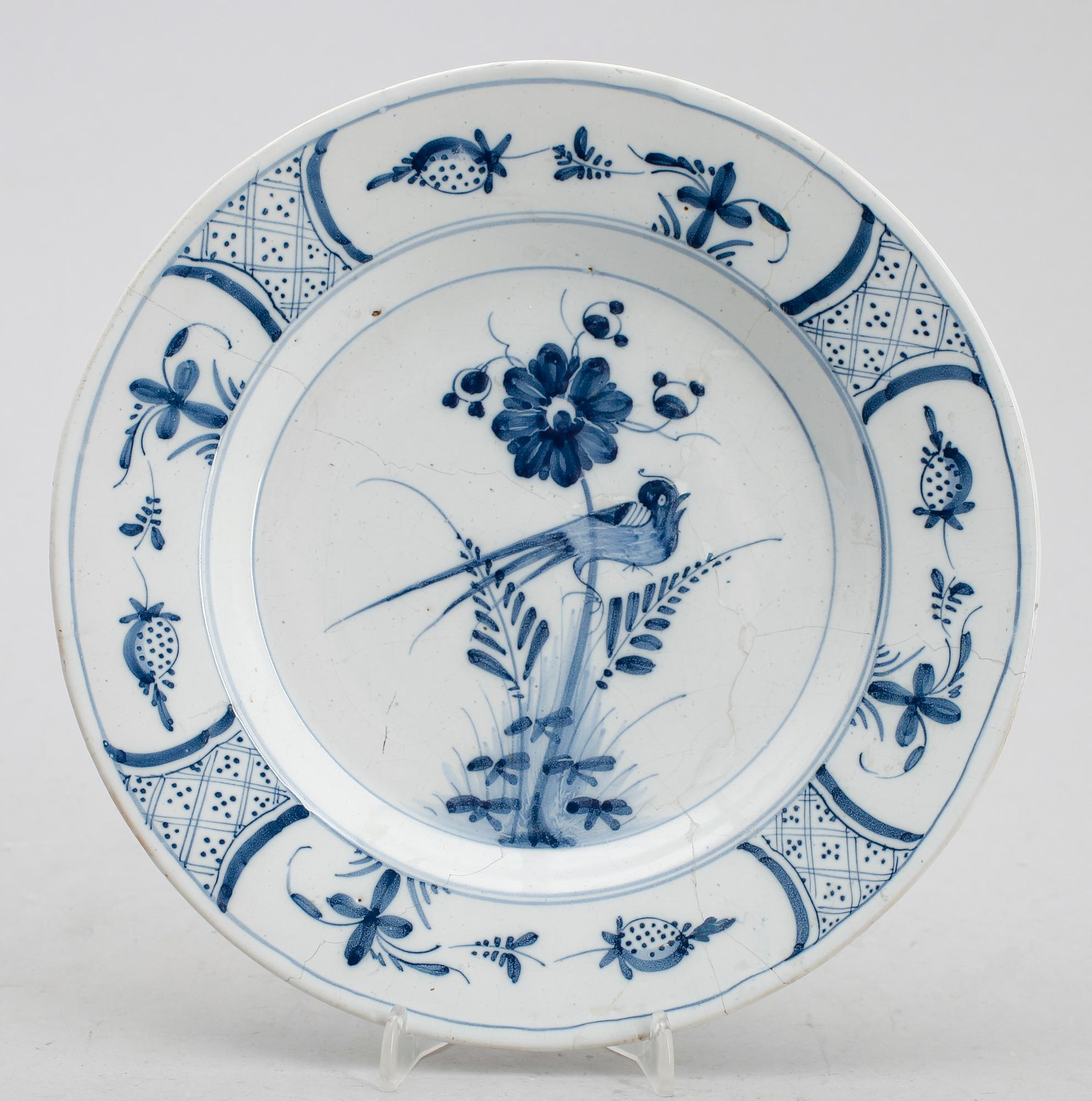 TALLRIK, fajans, Johan Waltman, Marieberg, daterad 21/11 57, 1700-tal.