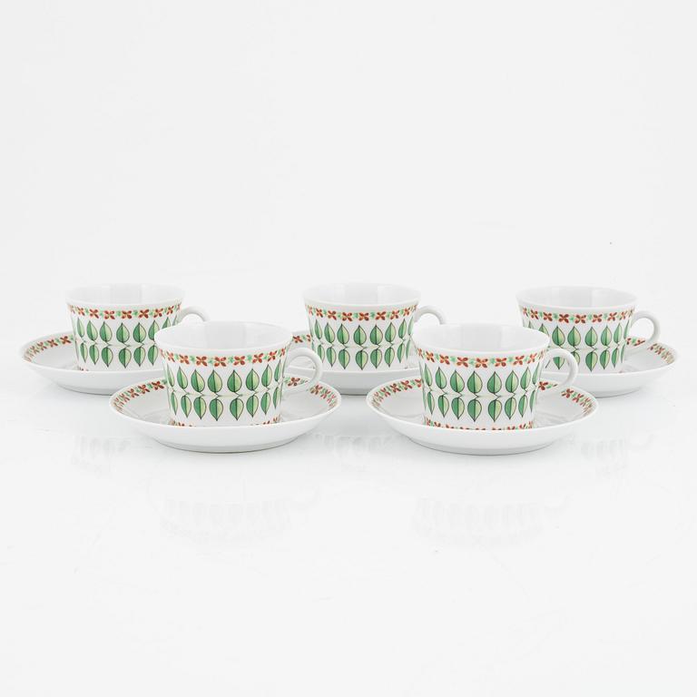Arthur Percy, five coffee cups and saucers, 'Linda', Upsala Ekeby Karlskrona.