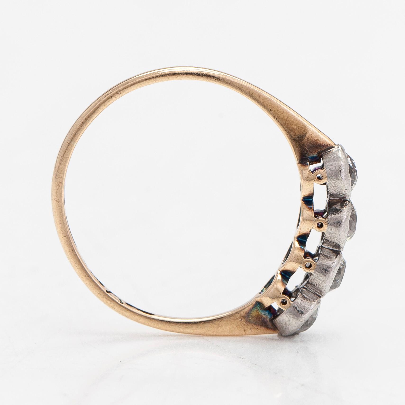 A 14K gold ring, with old-cut diamonds totalling approximately 0.32 ct, A.Koistinen, Helsinki 1939.