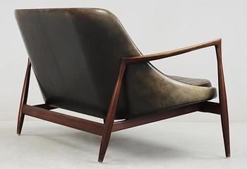 An Ib Kofod Larsen 'Elisabeth' palisander and black leather sofa, Christensen & Larsen, Denmark 1950-60's.