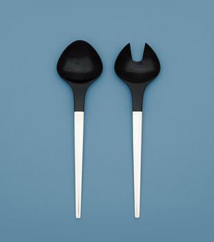 733. A pair of Henning Koppel 'Caravel' sterling and bakelite salad servers, Georg Jensen, Copenhagen post 1957.