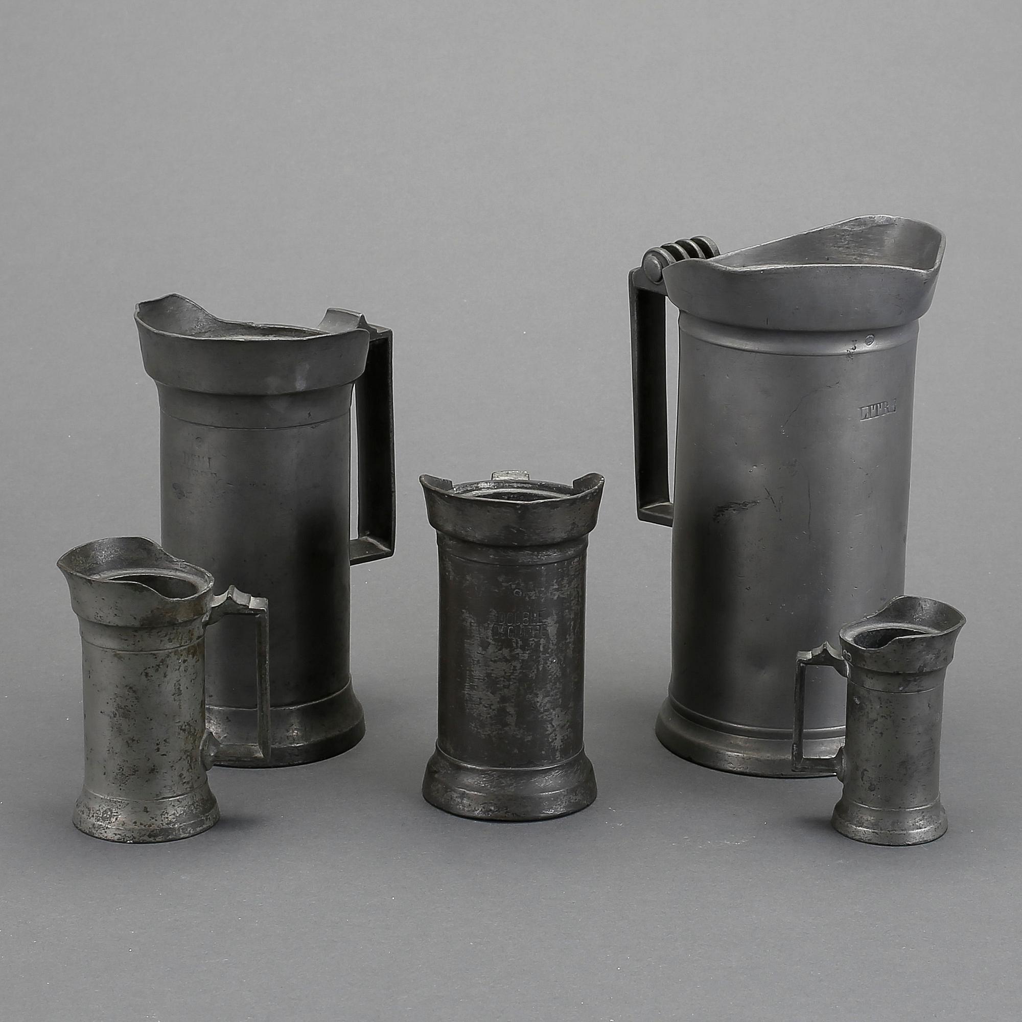 SAMLING TENNSTOP, 5 delar, engelska stämplar, 1800-tal.
