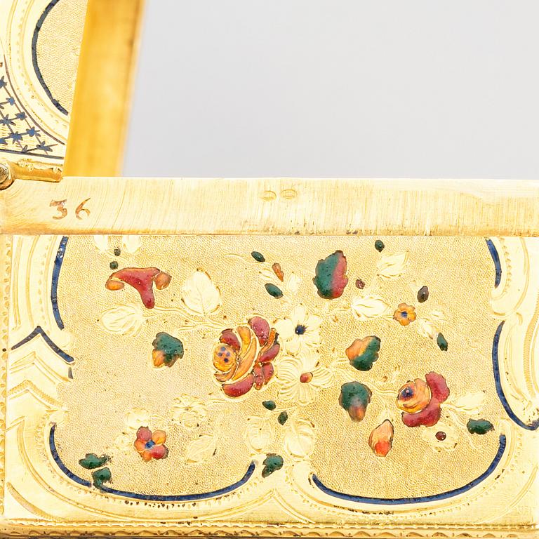 Dosa, guld och flerfärgad emalj, möjligen Hanau 1700-talets senare del.