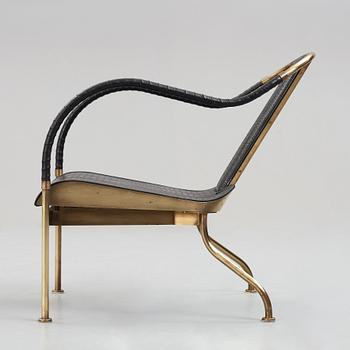 Mats Theselius, a brass and black leather el Rey chair, edition Källemo Sweden post 1999.