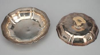 PARTI SERVERINGSKÄRL, 6 st, nysilver, 1800-1900-tal.