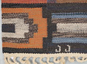 CARPET. "Timmerstockar". Rölakan (flat weave). 307,5 x 198 cm. Signed JJ (Judith Johansson).