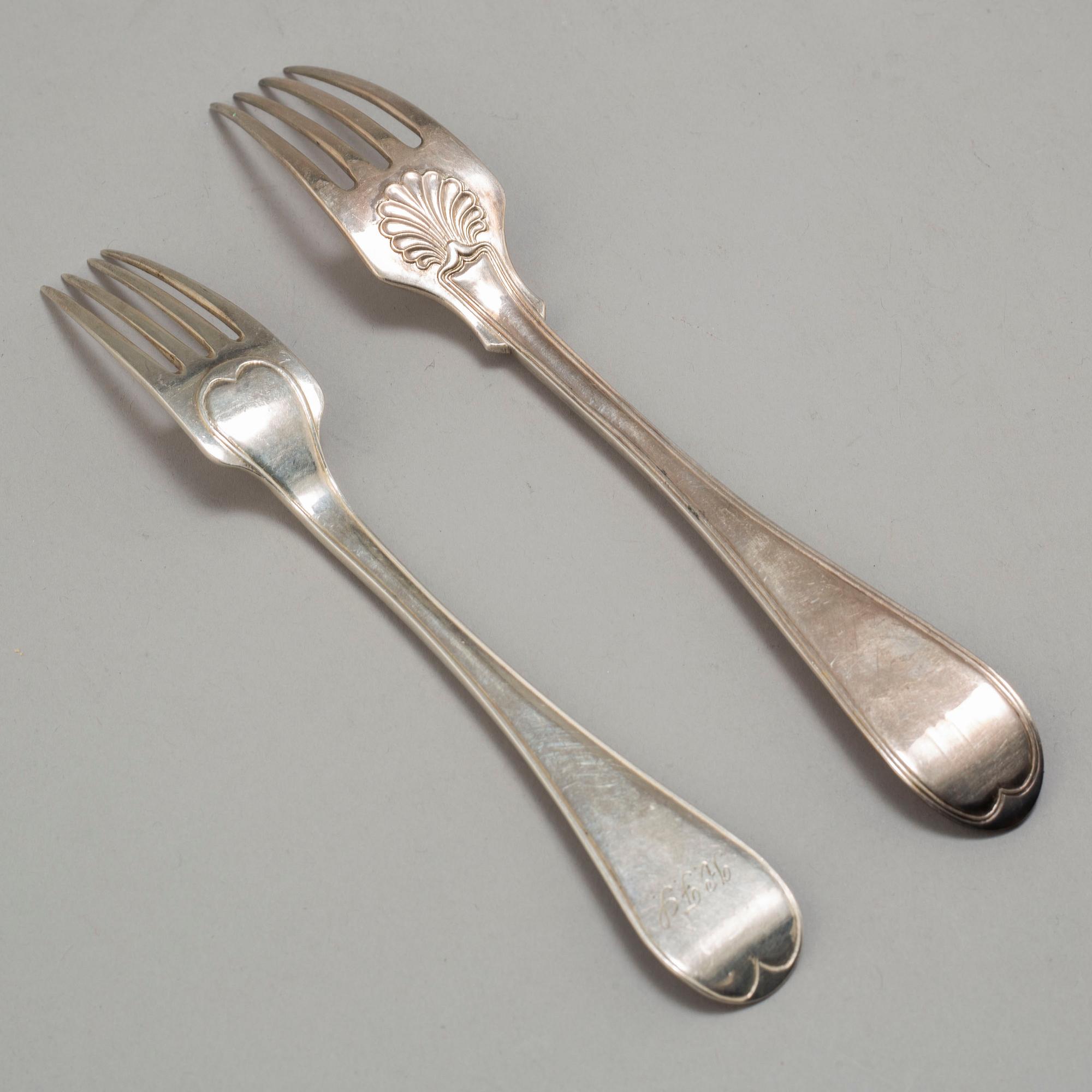 GAFFLAR, 12+3 st, silver 1800-talets mitt.