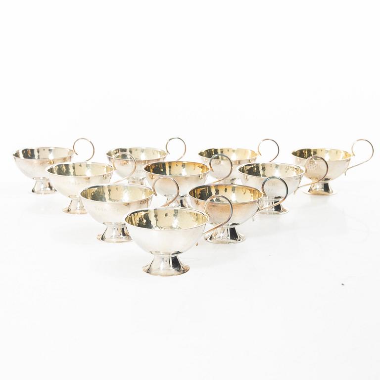 Ten silver punsch cups, Befa Guld- & Silvervarufabrik Ab, Gothenburg, Sweden, 1972-77.